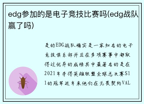 edg参加的是电子竞技比赛吗(edg战队赢了吗)