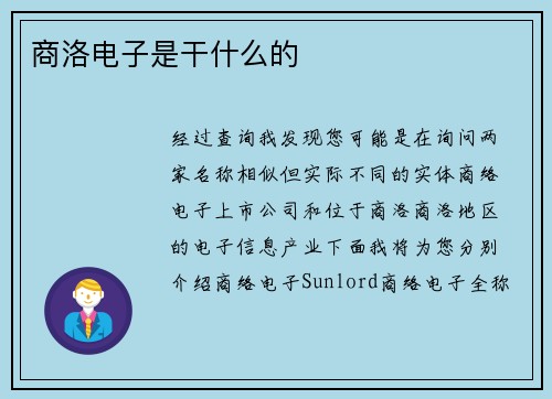 商洛电子是干什么的